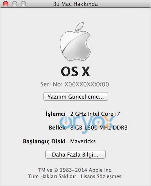 OS X Mavericks veya önceki sürümleri Bu Mac Hakkında