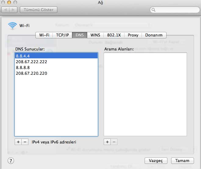 Mac OS X'te DNS Ayarı Değiştirmek
